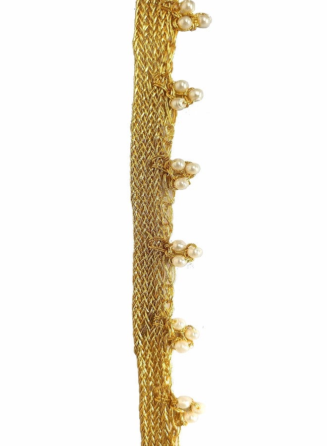Mezin 3 Moti Handmade Pearl Beads Border Lace for Bridal Dresses, Sarees, Lehengas, Decoration, Bag and Designing Embellishment Crafts (9 Mtr) (Antic Gold) - Image 3